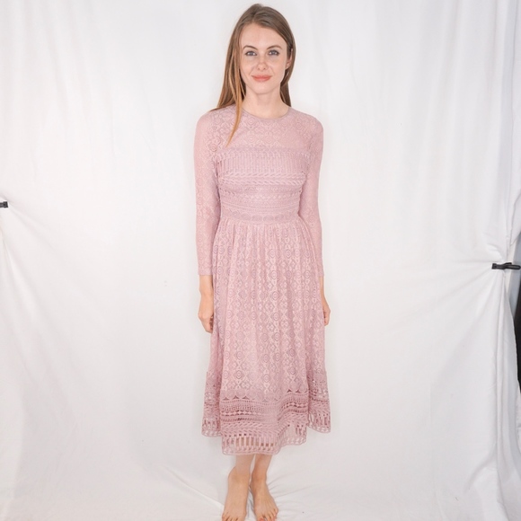 ASOS Dresses & Skirts - Asos Lilac Midi Lace Long Sleeve Dress NWT 2 0747